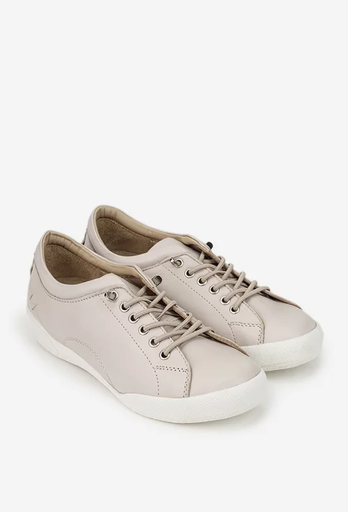 Pantofi dama bej din piele cu siret elastic