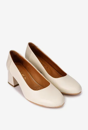 Pantofi dama bej din piele cu toc
