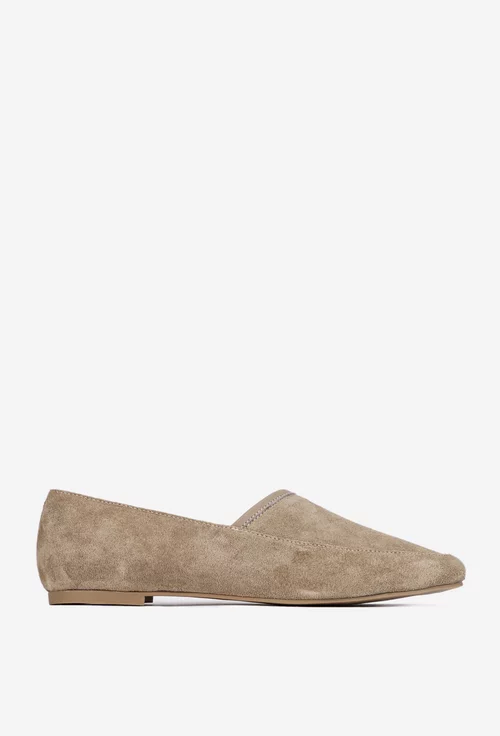 Pantofi dama bej din piele intoarsa