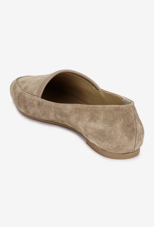 Pantofi dama bej din piele intoarsa