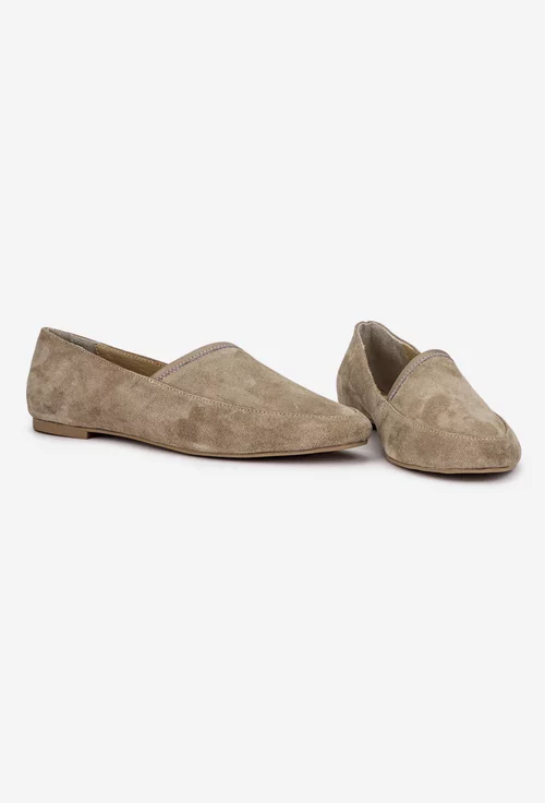 Pantofi dama bej din piele intoarsa