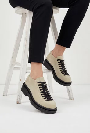 Pantofi dama bej din piele intoarsa