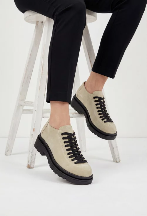 Pantofi dama bej din piele intoarsa