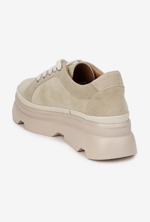 Pantofi dama bej din piele intoarsa