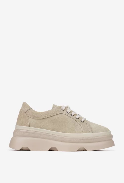 Pantofi dama bej din piele intoarsa