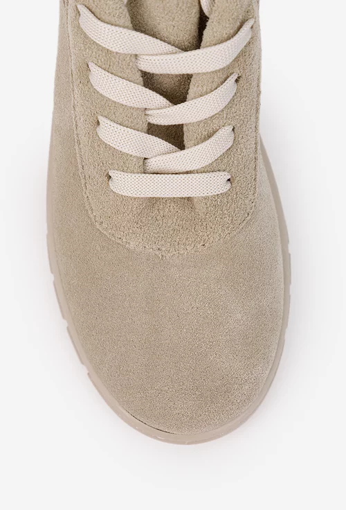 Pantofi dama bej din piele intoarsa