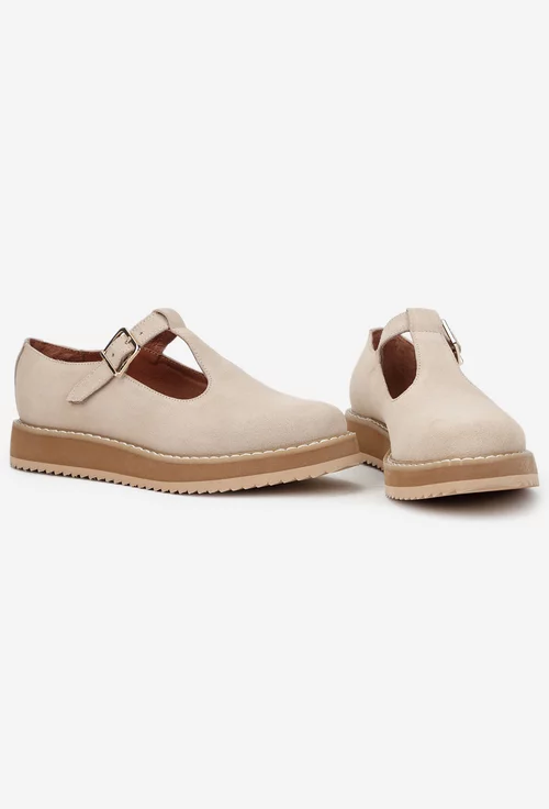 Pantofi dama bej din piele intoarsa