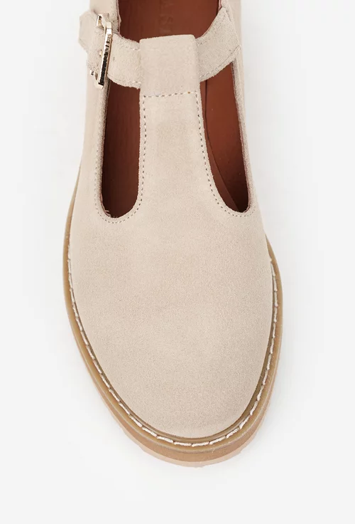 Pantofi dama bej din piele intoarsa