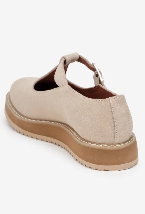 Pantofi dama bej din piele intoarsa