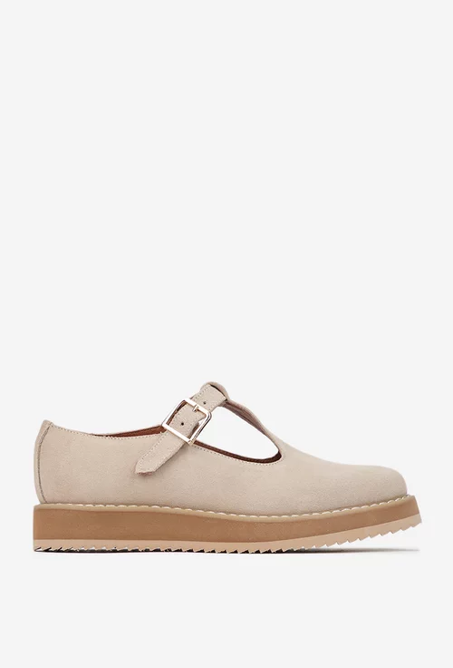 Pantofi dama bej din piele intoarsa