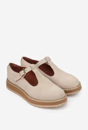 Pantofi dama bej din piele intoarsa