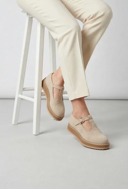 Pantofi dama bej din piele intoarsa