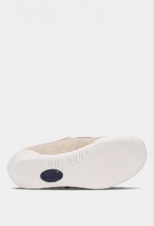 Pantofi dama bej din piele intoarsa cu bareta
