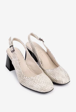 Pantofi dama bej din piele lacuita model snake