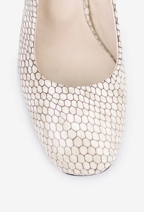 Pantofi dama bej din piele lacuita model snake
