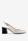 Pantofi dama bej din piele lacuita model snake