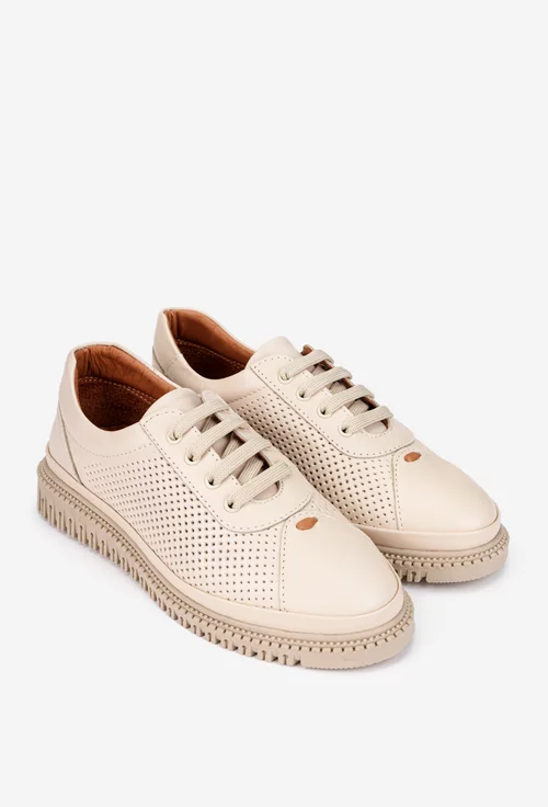 Pantofi dama bej din piele naturala