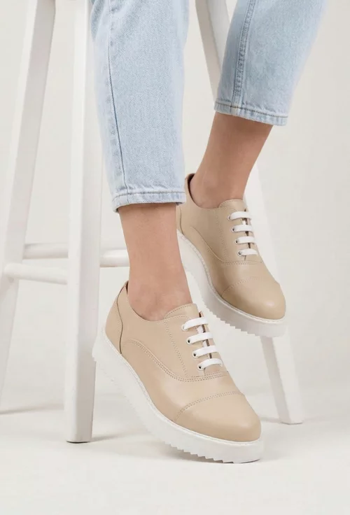 Pantofi dama bej din piele naturala