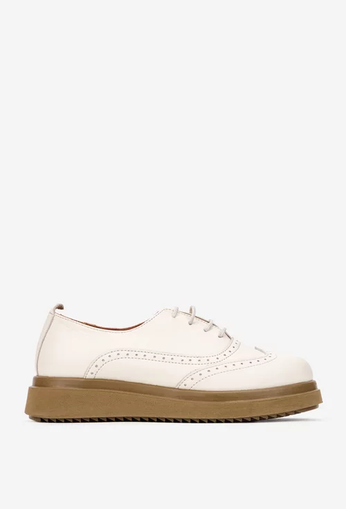 Pantofi dama bej din piele naturala cu aspect perforat