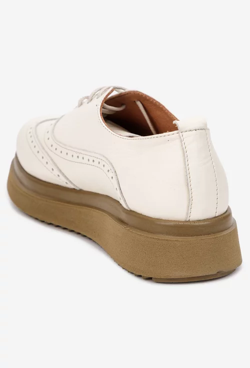 Pantofi dama bej din piele naturala cu aspect perforat