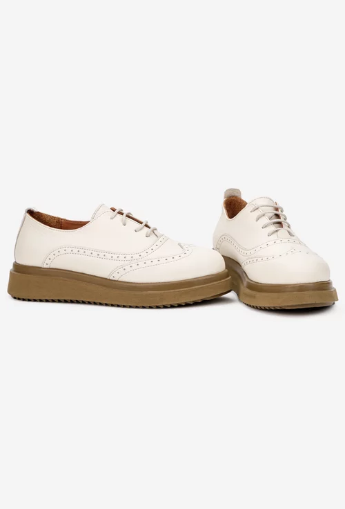 Pantofi dama bej din piele naturala cu aspect perforat