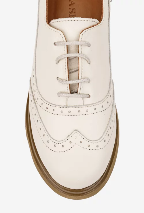 Pantofi dama bej din piele naturala cu aspect perforat
