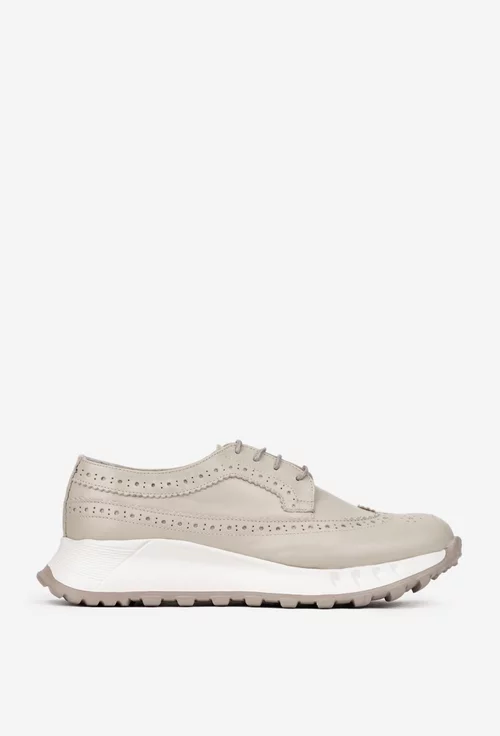 Pantofi dama bej din piele naturala cu aspect perforat