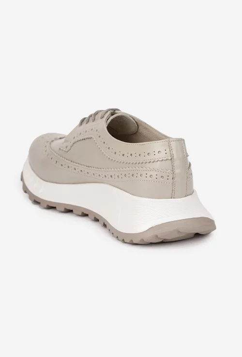 Pantofi dama bej din piele naturala cu aspect perforat