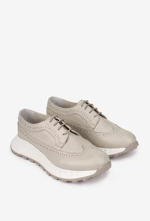 Pantofi dama bej din piele naturala cu aspect perforat
