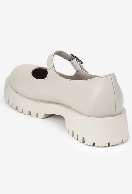 Pantofi dama bej din piele naturala cu bareta