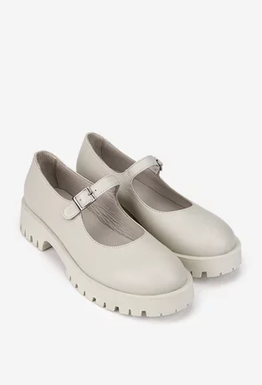 Pantofi dama bej din piele naturala cu bareta