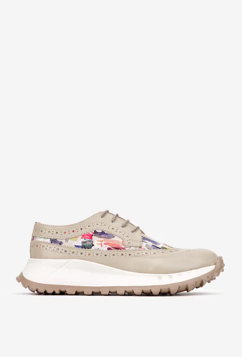 Pantofi dama bej din piele naturala cu detalii multicolore