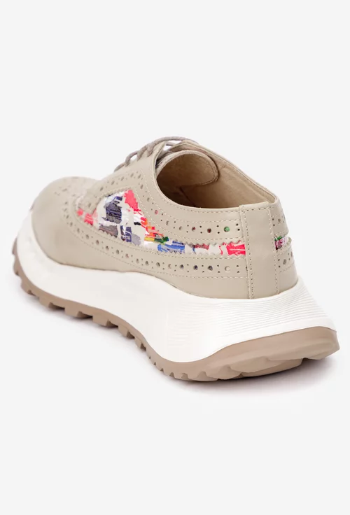Pantofi dama bej din piele naturala cu detalii multicolore