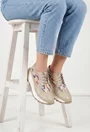 Pantofi dama bej din piele naturala cu detalii multicolore