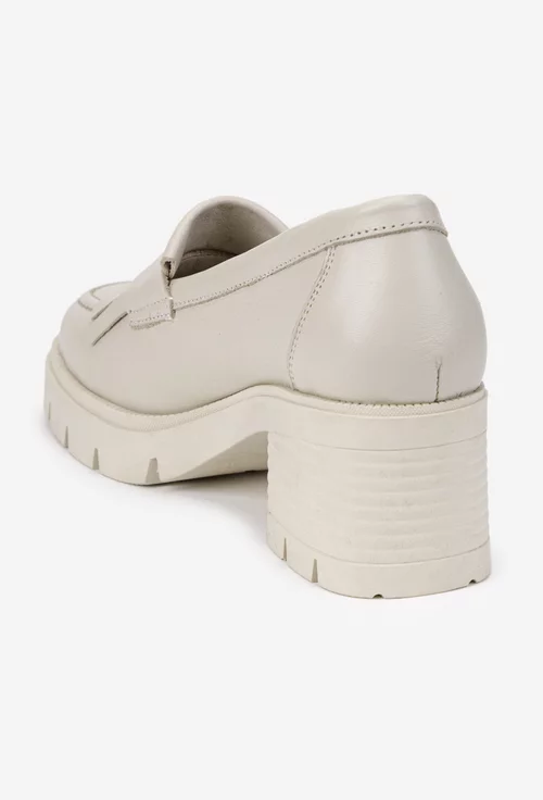 Pantofi dama bej din piele naturala cu detaliu canaf