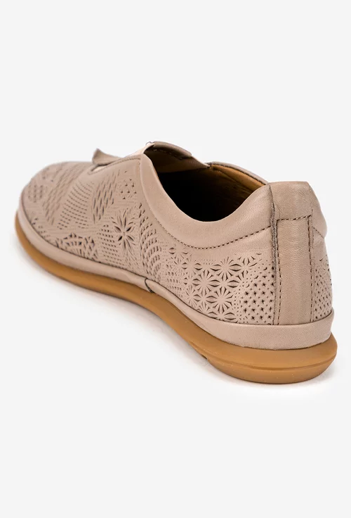 Pantofi dama bej din piele naturala cu elastic