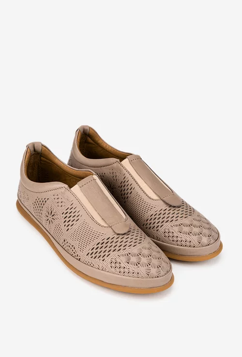 Pantofi dama bej din piele naturala cu elastic