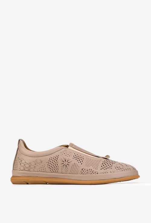 Pantofi dama bej din piele naturala cu elastic