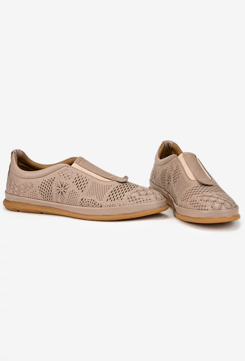Pantofi dama bej din piele naturala cu elastic