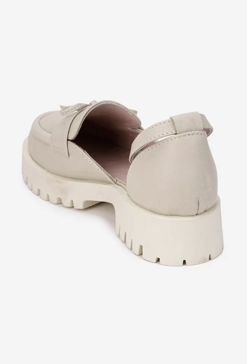 Pantofi dama bej din piele naturala cu funda