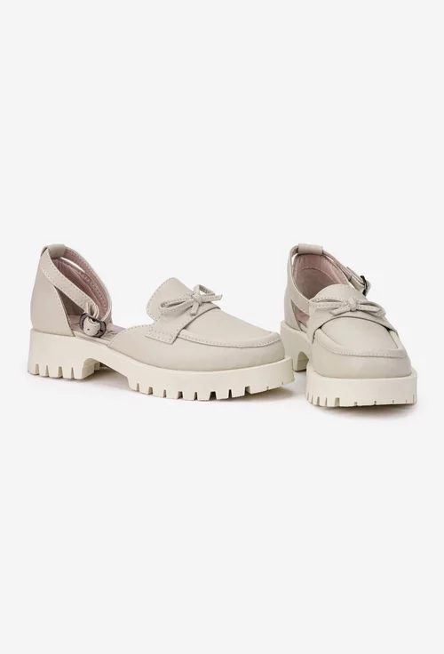 Pantofi dama bej din piele naturala cu funda