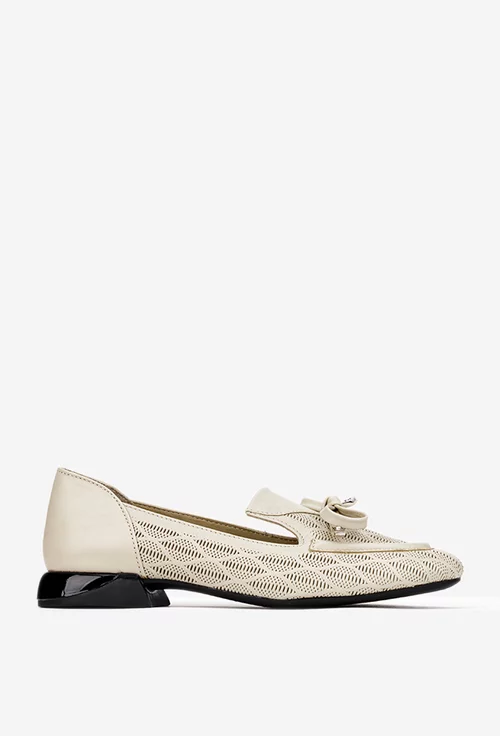 Pantofi dama bej din piele naturala cu funda