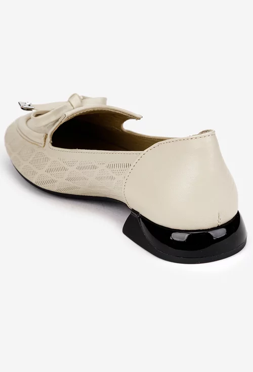 Pantofi dama bej din piele naturala cu funda