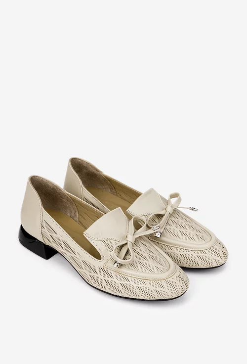 Pantofi dama bej din piele naturala cu funda