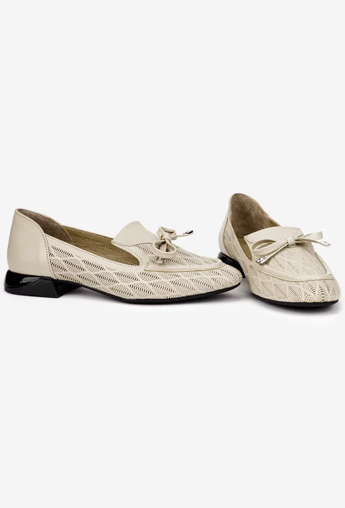 Pantofi dama bej din piele naturala cu funda