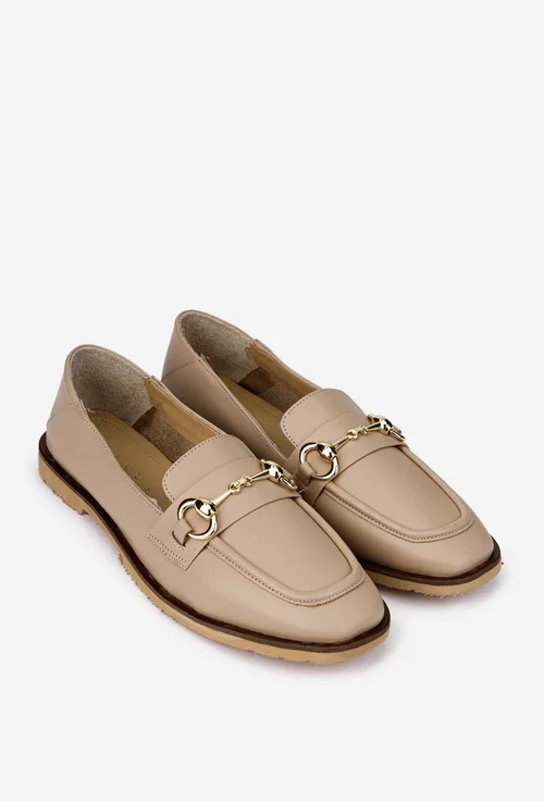 Pantofi dama bej din piele naturala cu ornament