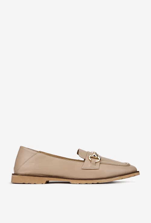 Pantofi dama bej din piele naturala cu ornament