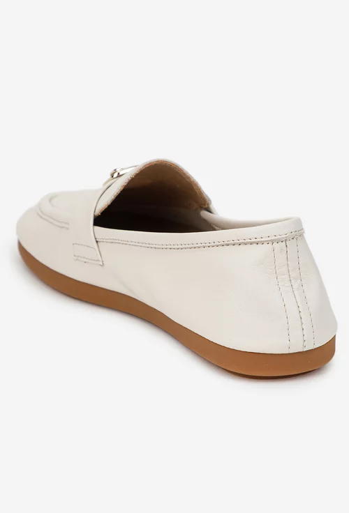 Pantofi dama bej din piele naturala cu ornament