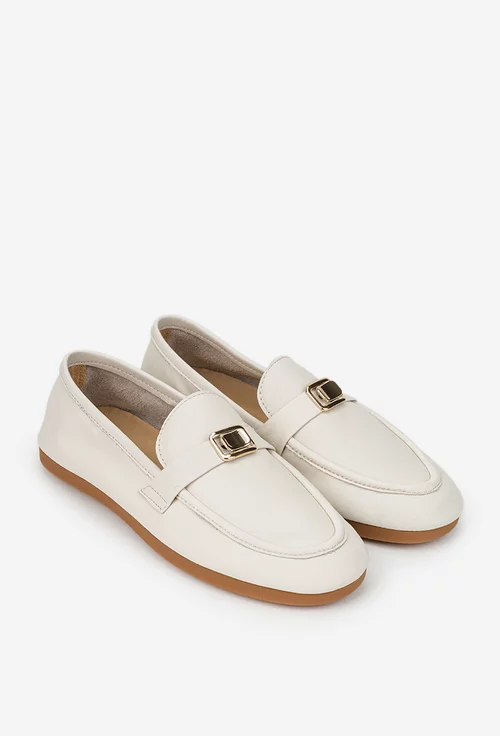 Pantofi dama bej din piele naturala cu ornament