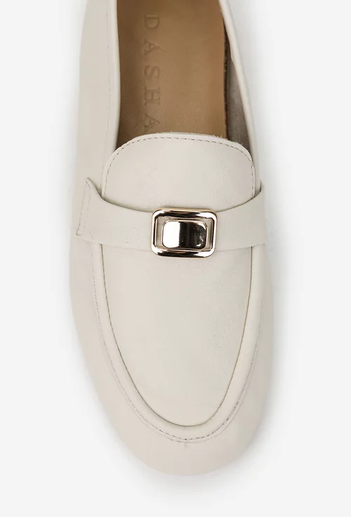 Pantofi dama bej din piele naturala cu ornament